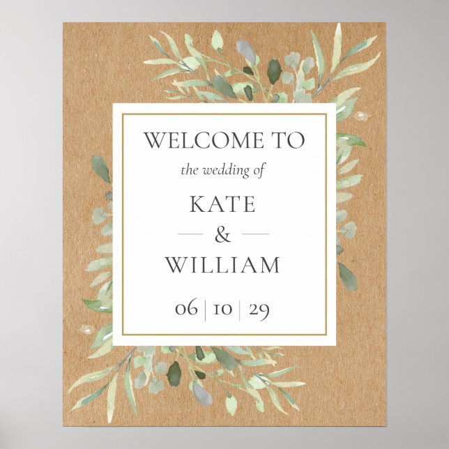 Affiche Panneau de bienvenue de mariage aux feuilles de ve (Devant)