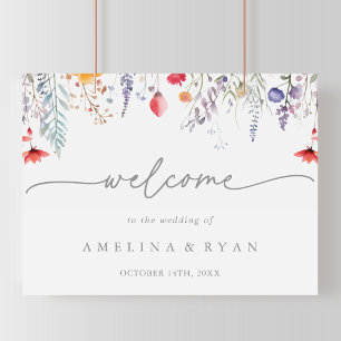 Affiche Panneau de bienvenue de mariage aux fleurs sauvage