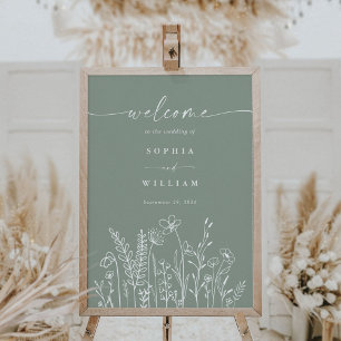 Affiche Panneau de bienvenue de mariage aux fleurs sauvage