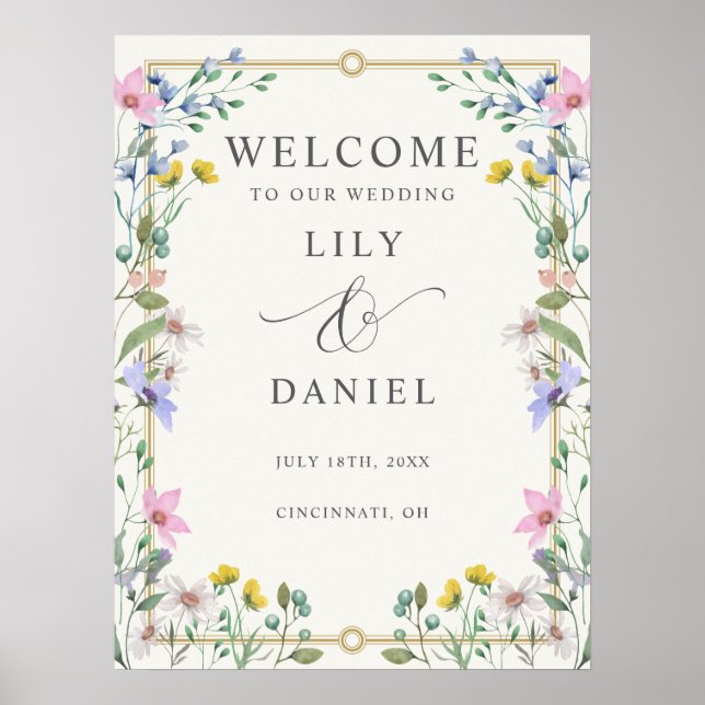 Affiche Panneau de bienvenue de mariage aux fleurs sauvage (Devant)