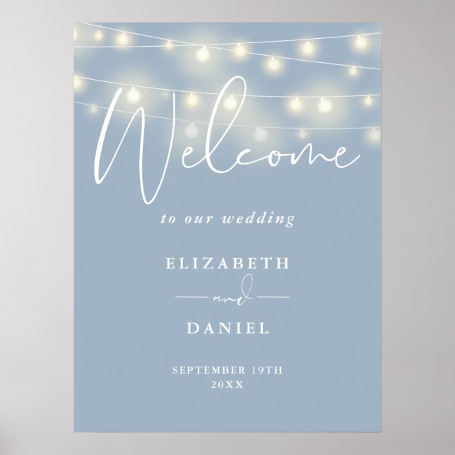 Affiche Panneau de bienvenue de mariage aux lumières guing (Devant)
