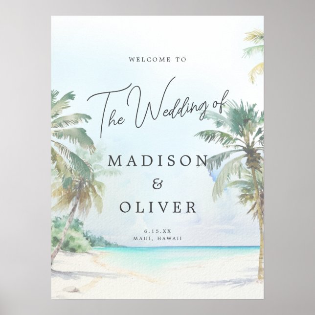 Affiche Panneau de Bienvenue de Mariage aux Palmiers de Pl (Devant)