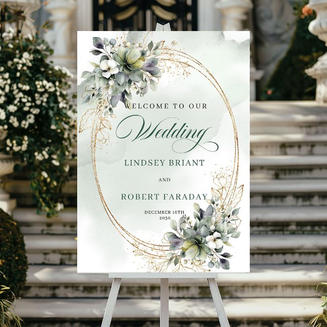 Affiche Panneau de bienvenue de mariage aux roses blanches (Elegant Boho White Roses Wedding Welcome Sign)