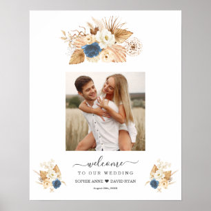 Affiche Panneau de bienvenue de mariage aux roses bleues p