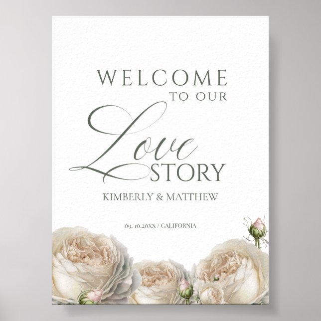 Affiche Panneau de Bienvenue de Mariage aux Roses de Verdu (Devant)