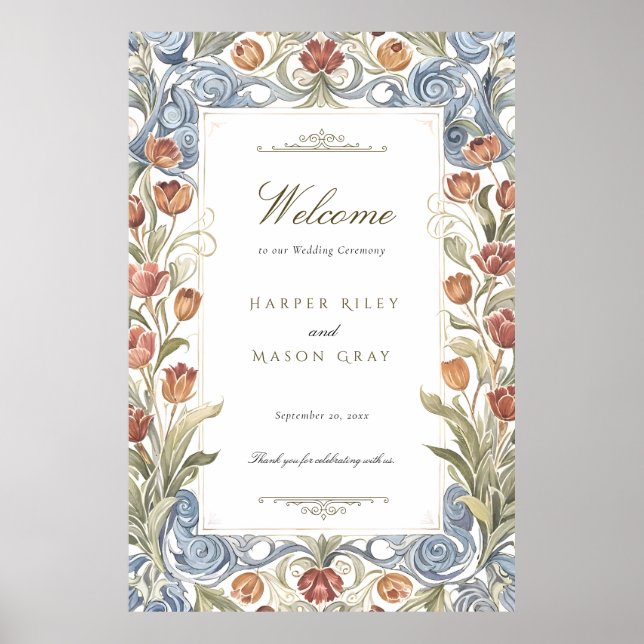 Affiche Panneau de bienvenue de mariage aux tulipes romant (Devant)