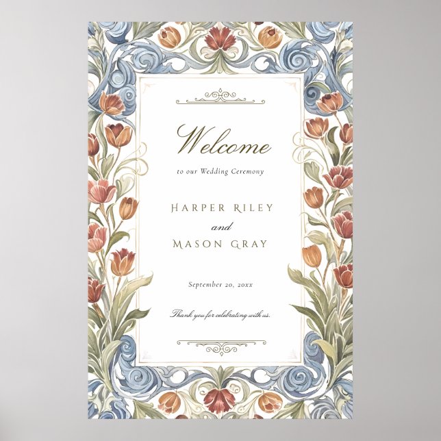 Affiche Panneau de bienvenue de mariage aux tulipes romant (Devant)