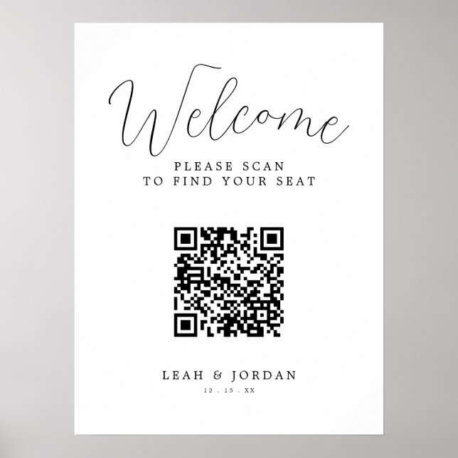 Affiche Panneau de bienvenue de mariage avec code QR rusti (Devant)