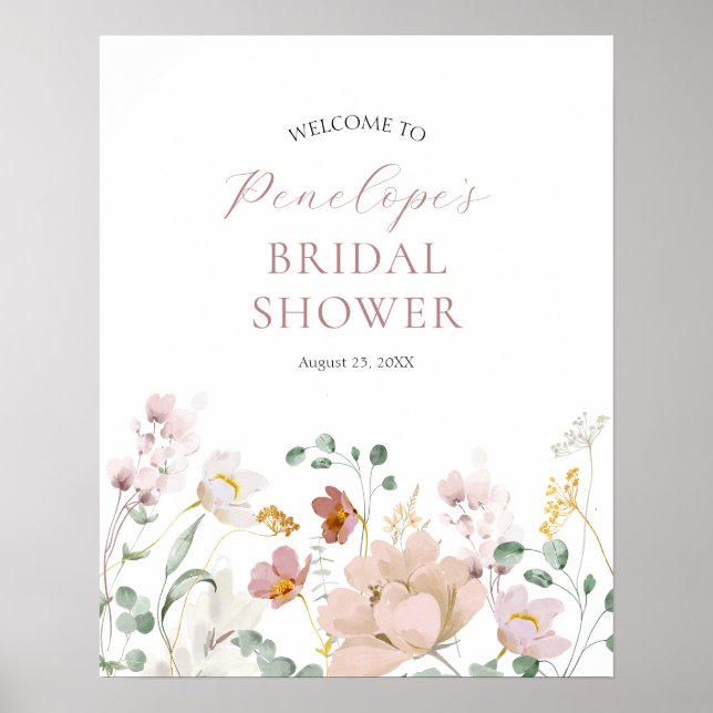 Affiche Panneau de bienvenue de mariage avec des fleurs ro (Devant)