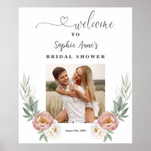 Affiche Panneau de bienvenue de mariage avec des fleurs ro