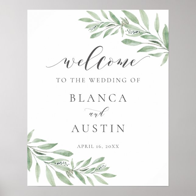 Affiche Panneau de bienvenue de mariage avec feuillage de  (Devant)