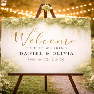Affiche Panneau de bienvenue de mariage avec feuillage de