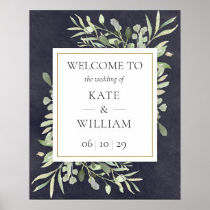 Affiche Panneau de bienvenue de mariage avec feuilles de v