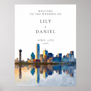 Affiche Panneau de bienvenue de mariage avec la skyline de
