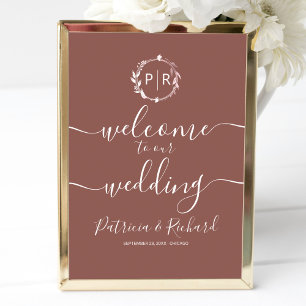 Affiche Panneau de bienvenue de mariage avec monogramme su