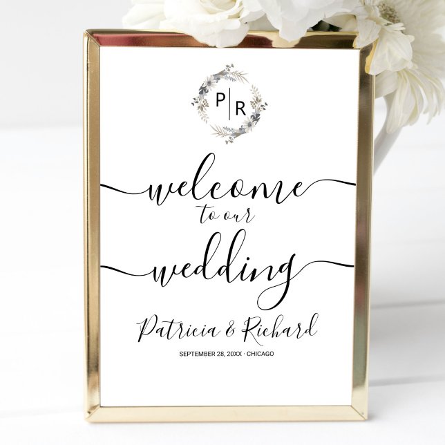 Affiche Panneau de bienvenue de mariage avec monogramme su (Créateur téléchargé)