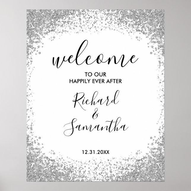 Affiche Panneau de bienvenue de mariage avec paillettes ar (Devant)
