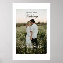 Panneau de bienvenue de mariage avec photo blanc