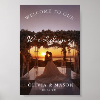 Affiche Panneau de bienvenue de mariage avec photo blanc