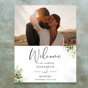 Affiche Panneau de bienvenue de mariage avec photo de feui