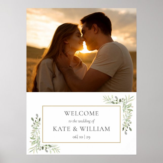 Affiche Panneau de bienvenue de mariage avec photo de verd (Devant)