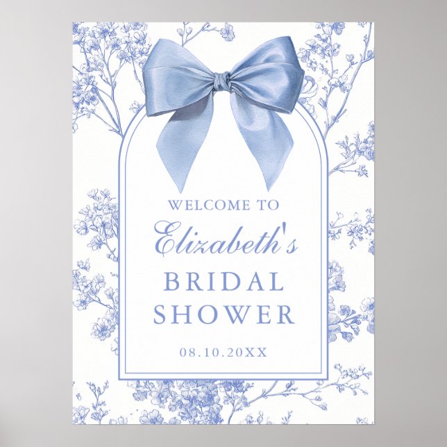 Affiche Panneau de bienvenue de mariage avec un nœud bleu  (Devant)