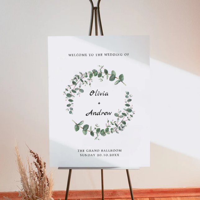 Affiche Panneau de bienvenue de mariage avec verdure (Greenery Wedding Welcome Sign)
