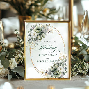 Affiche Panneau de bienvenue de mariage avec verdure de co