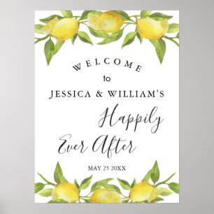 Affiche Panneau de bienvenue de mariage avec verdure de fl
