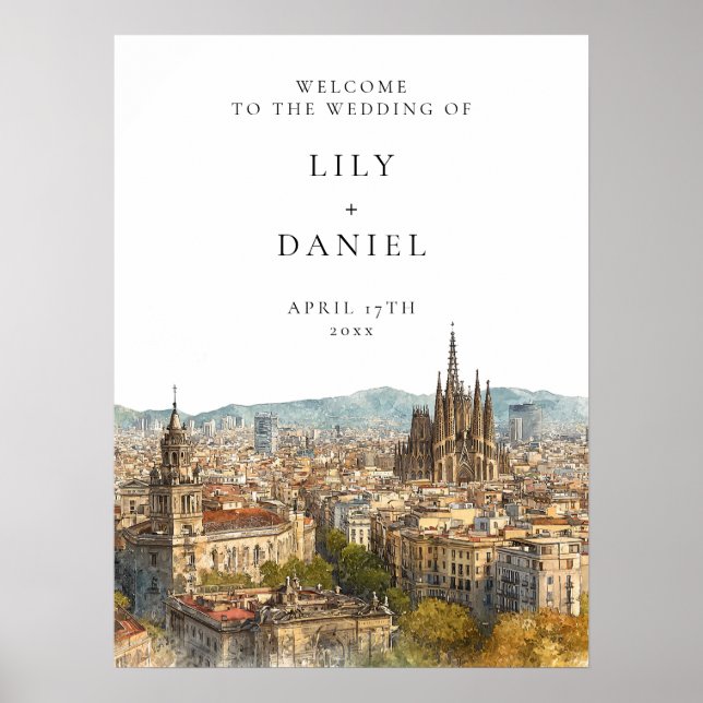Affiche Panneau de bienvenue de mariage avec vue sur Barce (Devant)