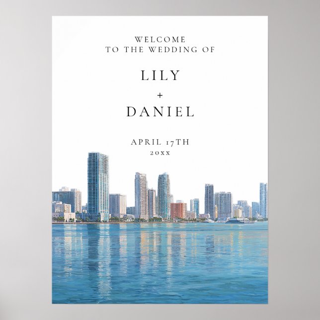 Affiche Panneau de bienvenue de mariage avec vue sur Miami (Devant)