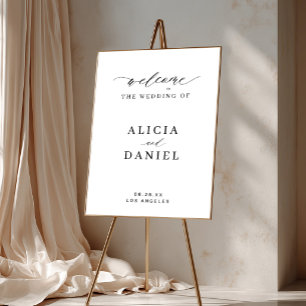 Affiche Panneau de bienvenue de mariage blanc élégant avec
