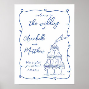 Affiche Panneau de bienvenue de mariage bleu fantaisiste d