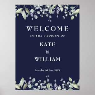 Affiche Panneau de bienvenue de mariage bleu marine à verd