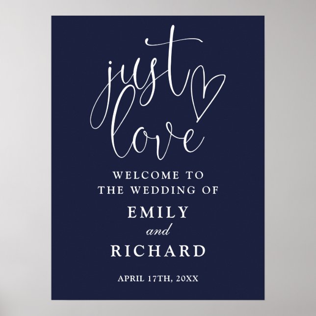 Affiche Panneau de bienvenue de mariage bleu marine Just L (Devant)