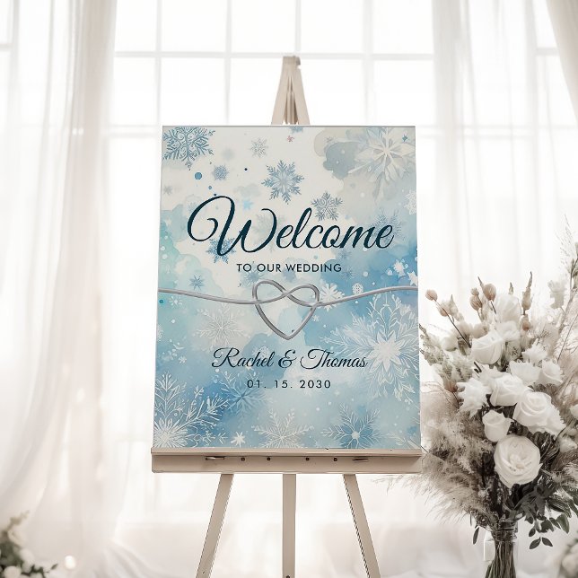 Affiche Panneau de bienvenue de mariage bleu Winter Wonder (Créateur téléchargé)