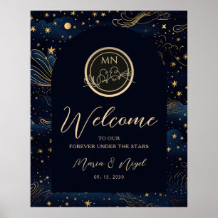 Affiche Panneau de bienvenue de mariage bohème céleste de 