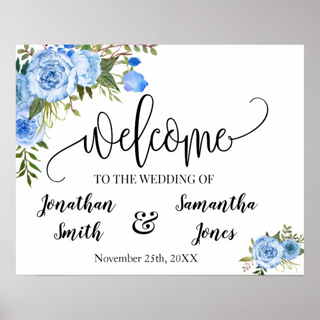Affiche Panneau de bienvenue de mariage bohème chic fleurs (Devant)