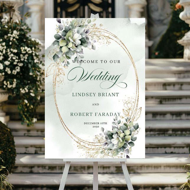 Affiche Panneau de Bienvenue de Mariage Bohème Romantique  (Romantic Bohemian Wedding Welcome Sign Gold)
