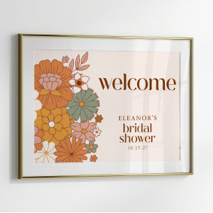Affiche Panneau de bienvenue de mariage boho floral rétro 