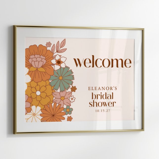 Affiche Panneau de bienvenue de mariage boho floral rétro  (Créateur téléchargé)