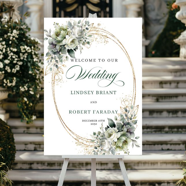 Affiche Panneau de bienvenue de mariage botanique à l'aqua (Romantic Watercolor Botanical Wedding Welcome Poster)