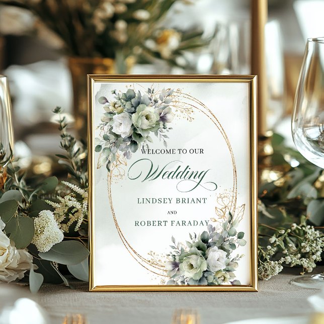 Affiche Panneau de bienvenue de mariage botanique boho rom (Romantic Boho Botanical Wedding Welcome Sign 8x10)