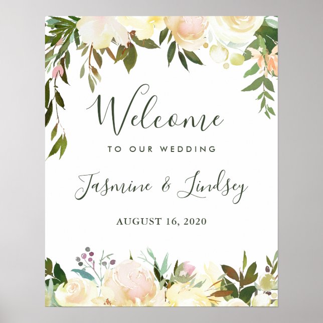 Affiche Panneau de bienvenue de mariage botanique de verdu (Devant)
