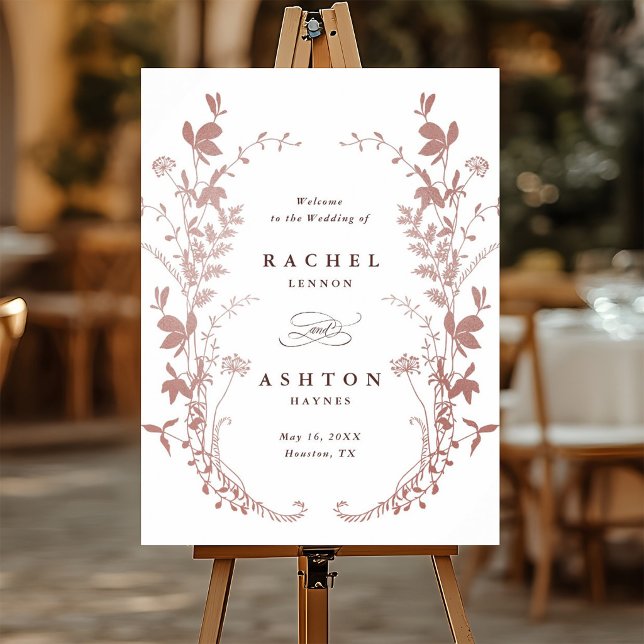 Affiche Panneau de bienvenue de mariage botanique rose pou (Créateur téléchargé)