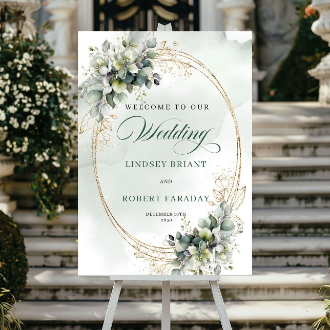 Affiche Panneau de bienvenue de mariage botanique rustique (Rustic Botanical Wedding Welcome Sign Gold)