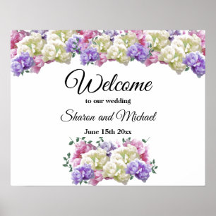 Affiche Panneau de bienvenue de mariage Bouquet floral mix