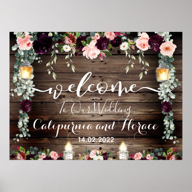 Affiche Panneau de bienvenue de mariage Bourguignon rose 1 (Devant)