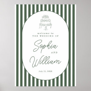 Affiche Panneau de bienvenue de mariage cabana prépa rayé 