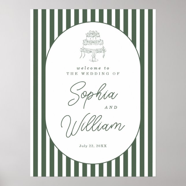 Affiche Panneau de bienvenue de mariage cabana prépa rayé  (Devant)